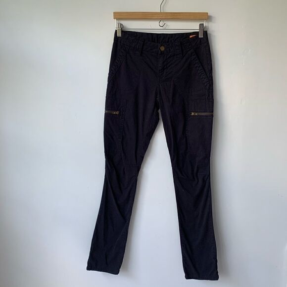 TORY BURCH SLIM CARGO COTTON NAVY STRETCH PANTS - Picture 3 of 8